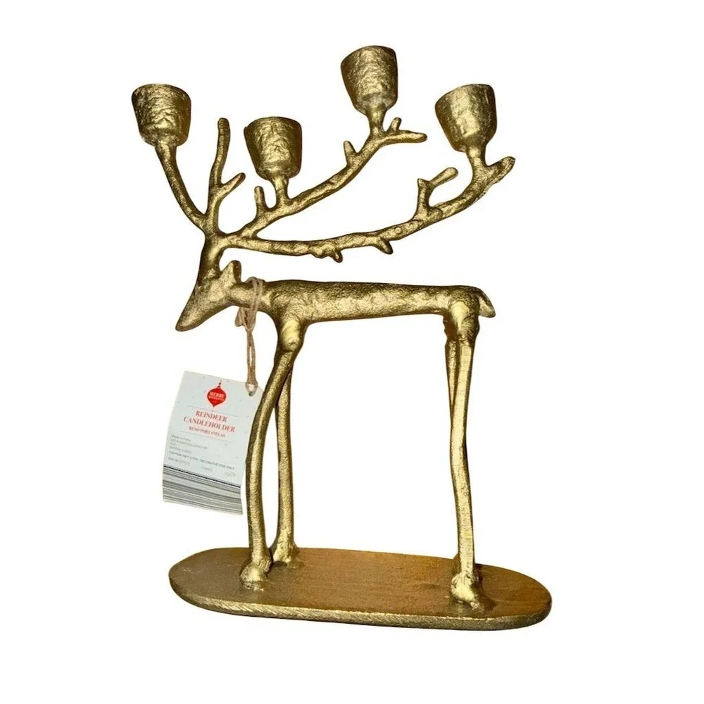 Gold Reindeer Candleholder for Taper‎ Candles 12